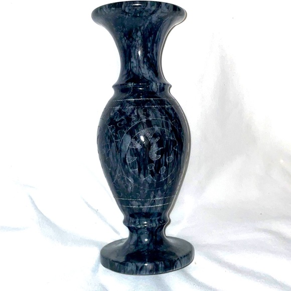 Etching Design Vase Out of Marble Stone 7.7" H - Picture 1 of 7